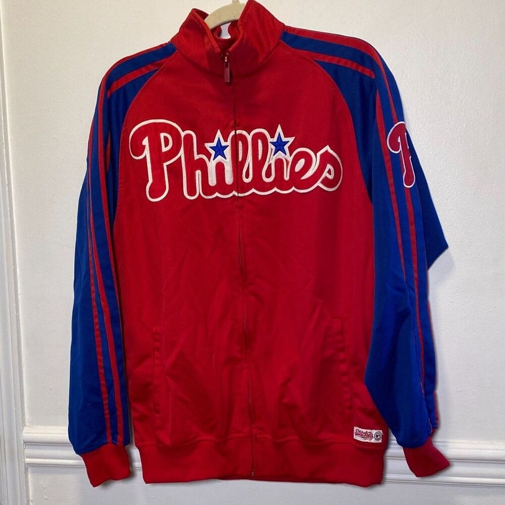 Retro Phillies Track Jacket Red Blue Zip-Up Stitches Athletic Gear MLB Medium